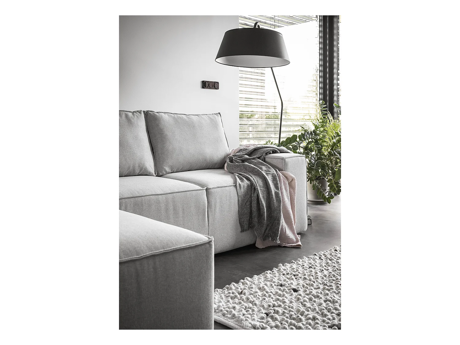 Canapé d'angle gauche convertible moderne tissu beige Willace 302cm