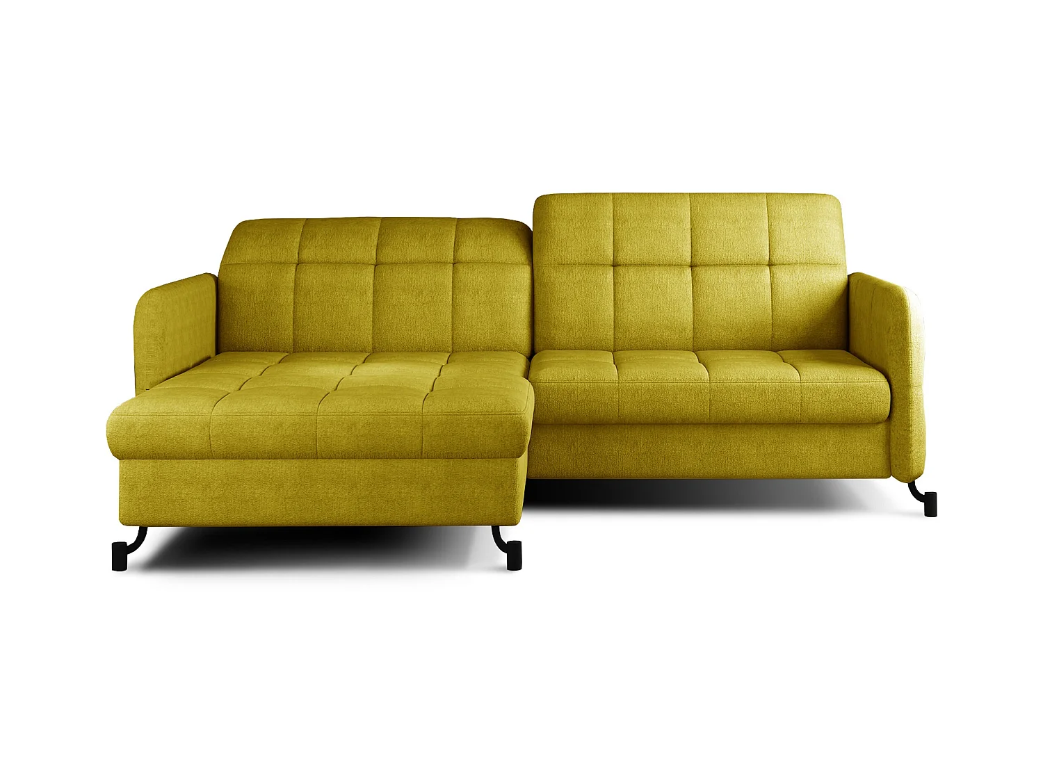 Canapé convertible angle gauche avec têtières réglables tissu matelassé jaune Lory 225cm