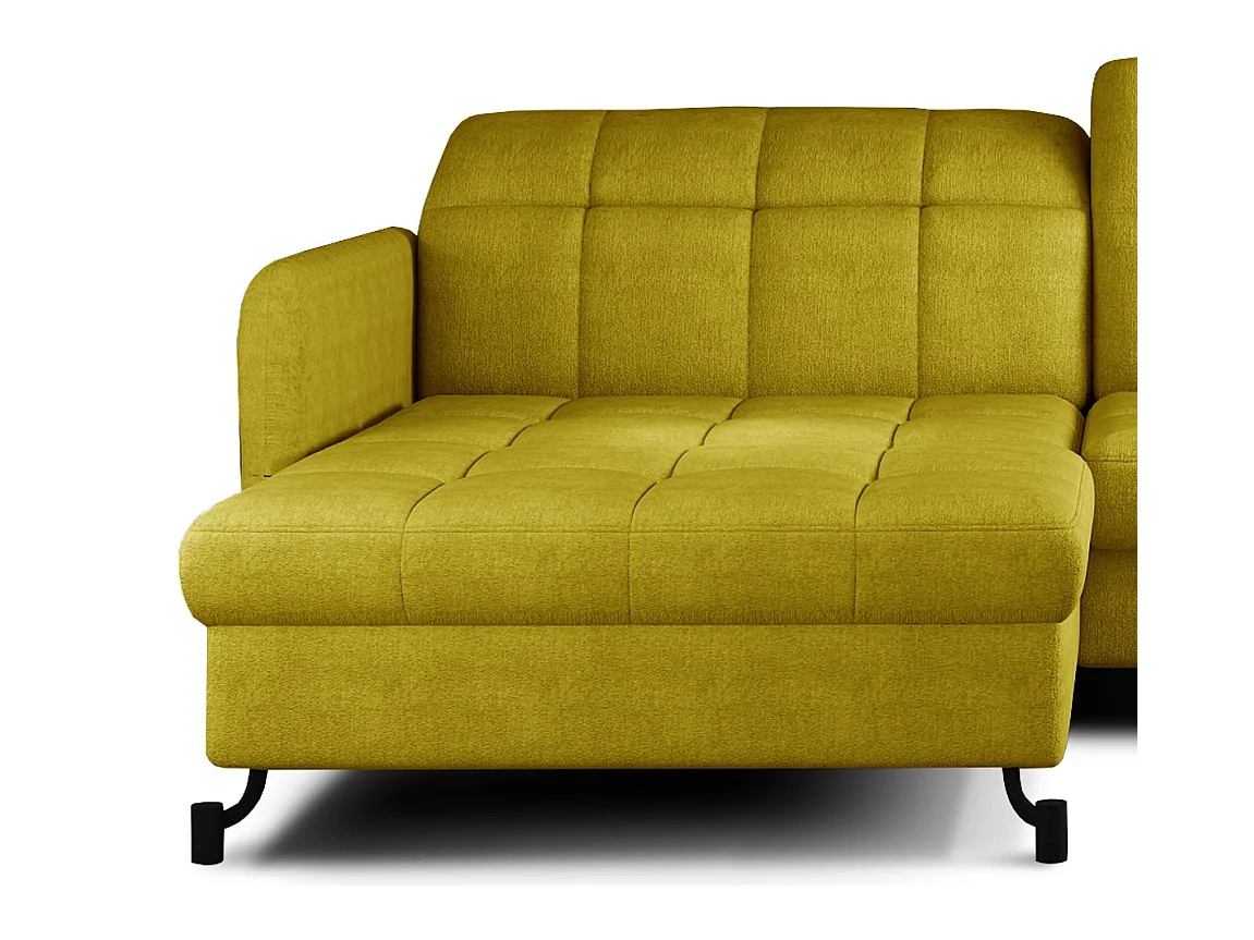 Canapé convertible angle gauche avec têtières réglables tissu matelassé jaune Lory 225cm