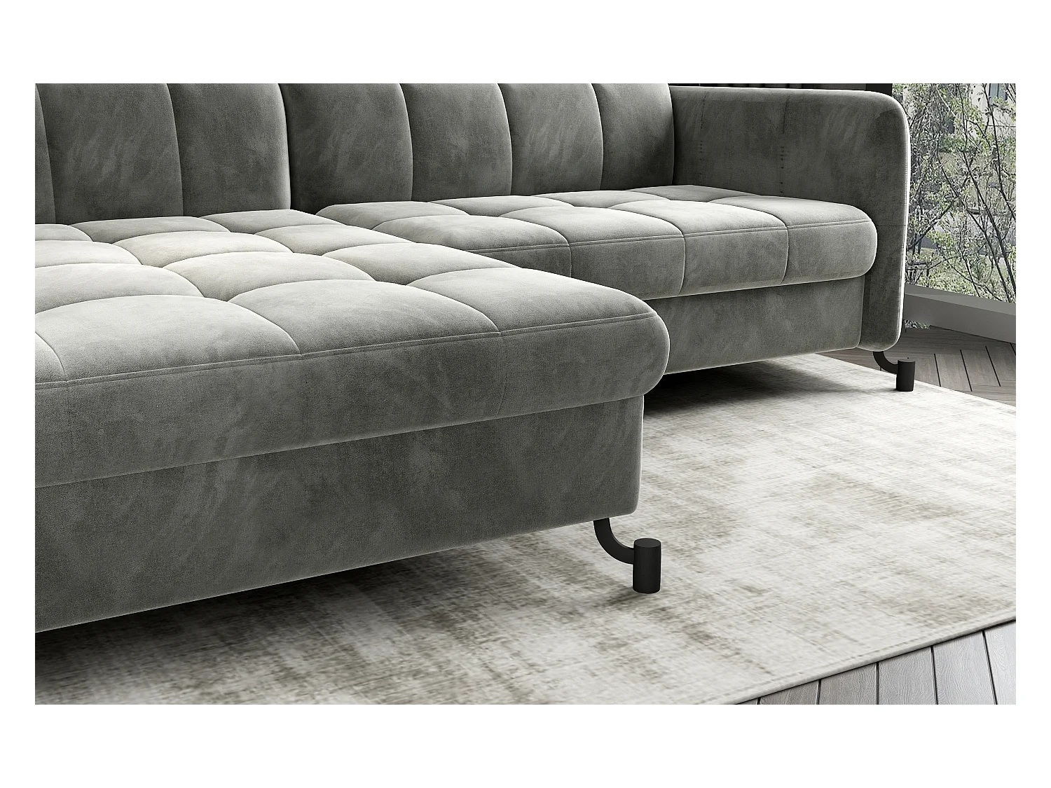 Canapé convertible angle gauche avec têtières réglables tissu matelassé jaune Lory 225cm