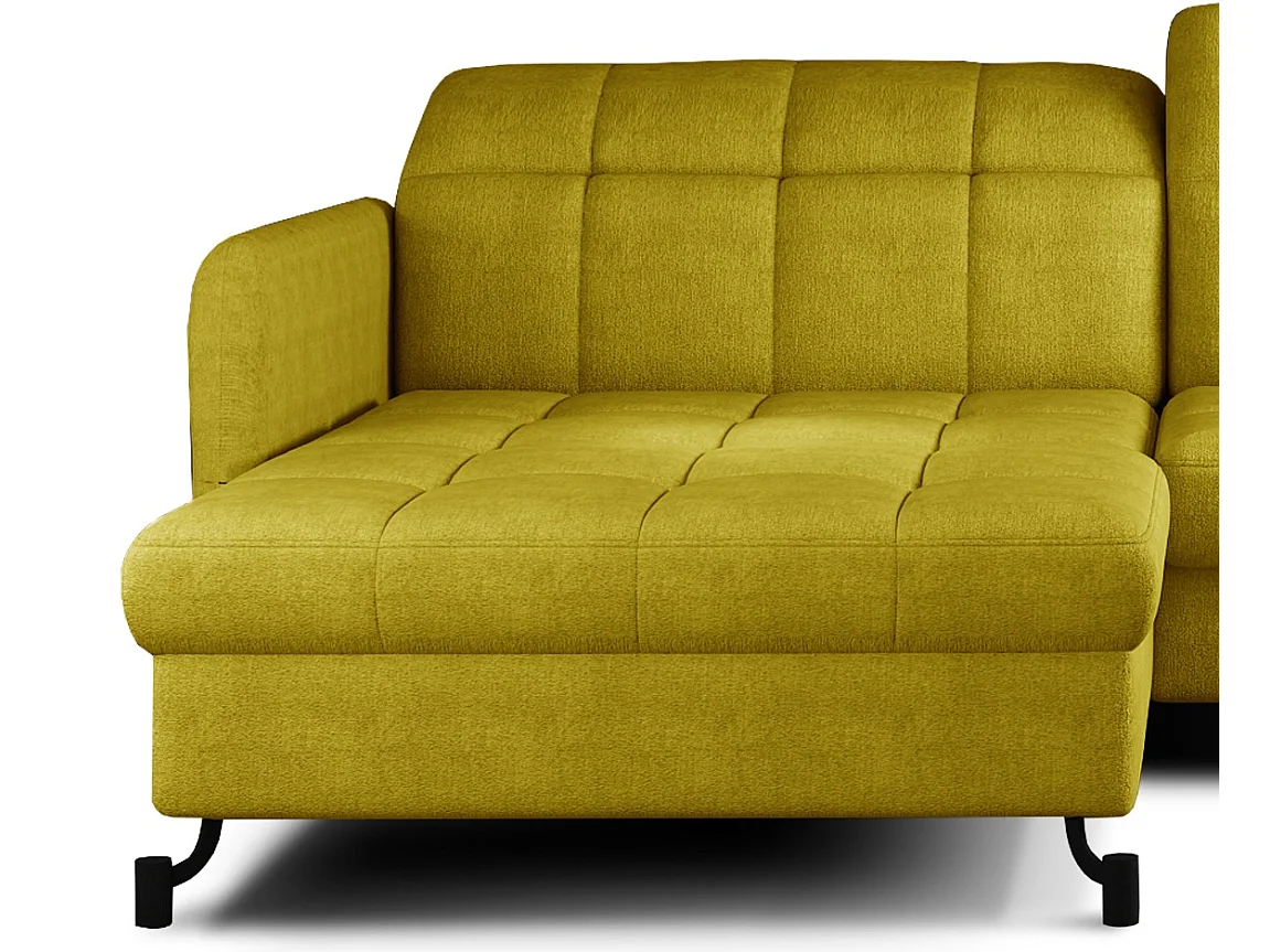 Canapé convertible angle gauche avec têtières réglables tissu matelassé jaune Lory 225cm