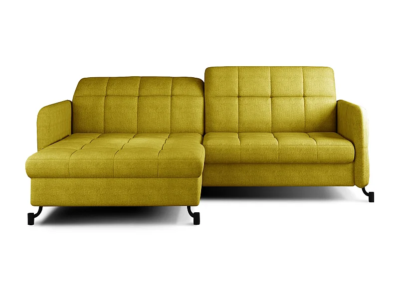 Canapé convertible angle gauche avec têtières réglables tissu matelassé jaune Lory 225cm