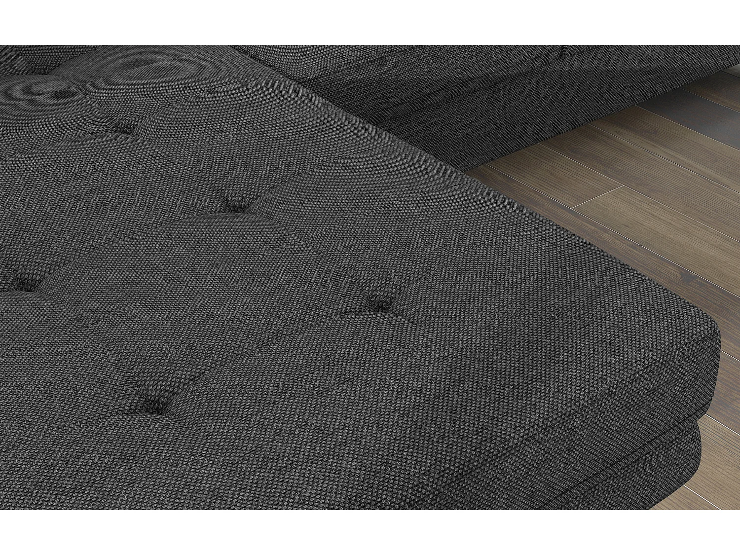 Canapé d'angle convertible tissu appuis-tête réglables KALIZO - Coffre et pieds acier chromé-Gris foncé-angle gauche