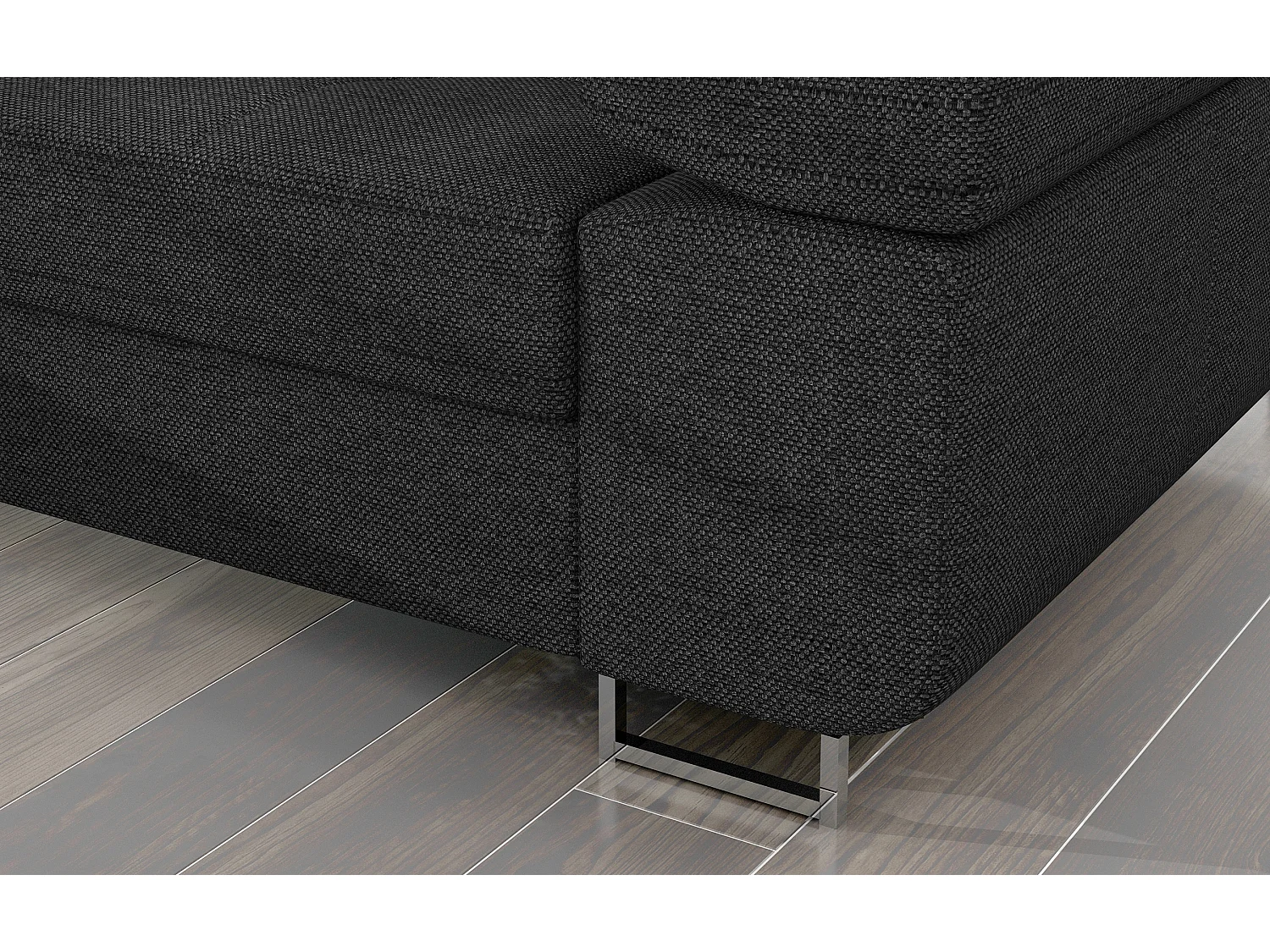 Canapé d'angle convertible tissu appuis-tête réglables KALIZO - Coffre et pieds acier chromé-Gris foncé-angle gauche