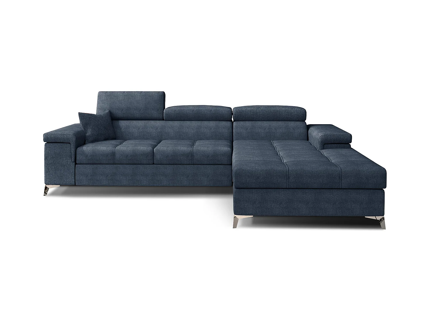 Canapé angle droit convertible tissu bleu minéral avec appuis-tête réglables Rikaro 280cm