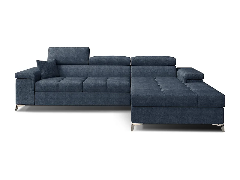 Canapé angle droit convertible tissu bleu minéral avec appuis-tête réglables Rikaro 280cm