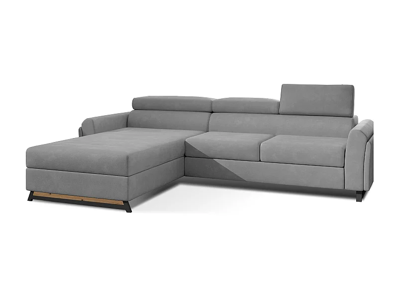 Canapé angle gauche convertible velours gris clair avec appuis-tête réglables Mazerali 300cm