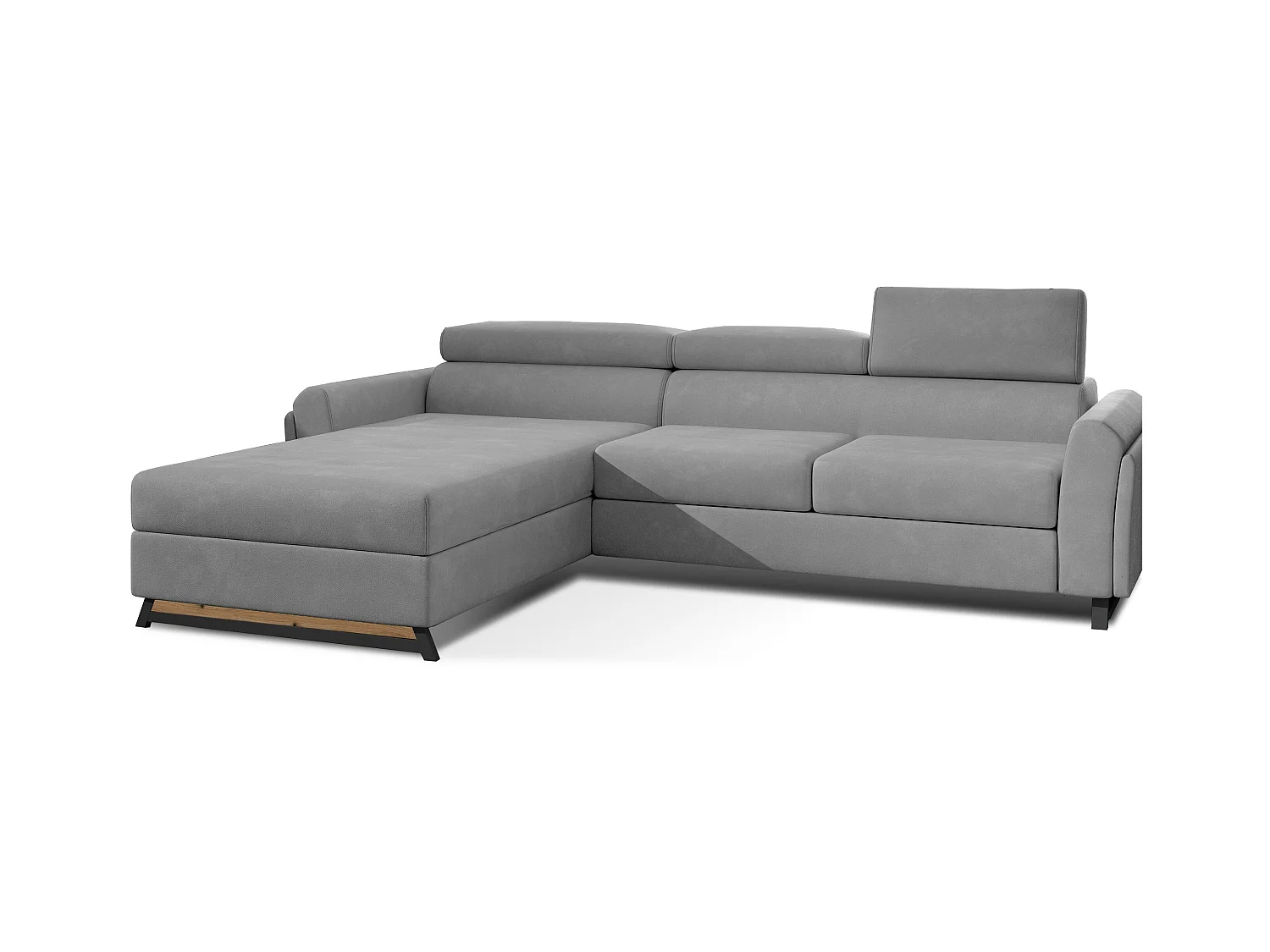 Canapé angle gauche convertible velours gris clair avec appuis-tête réglables Mazerali 300cm