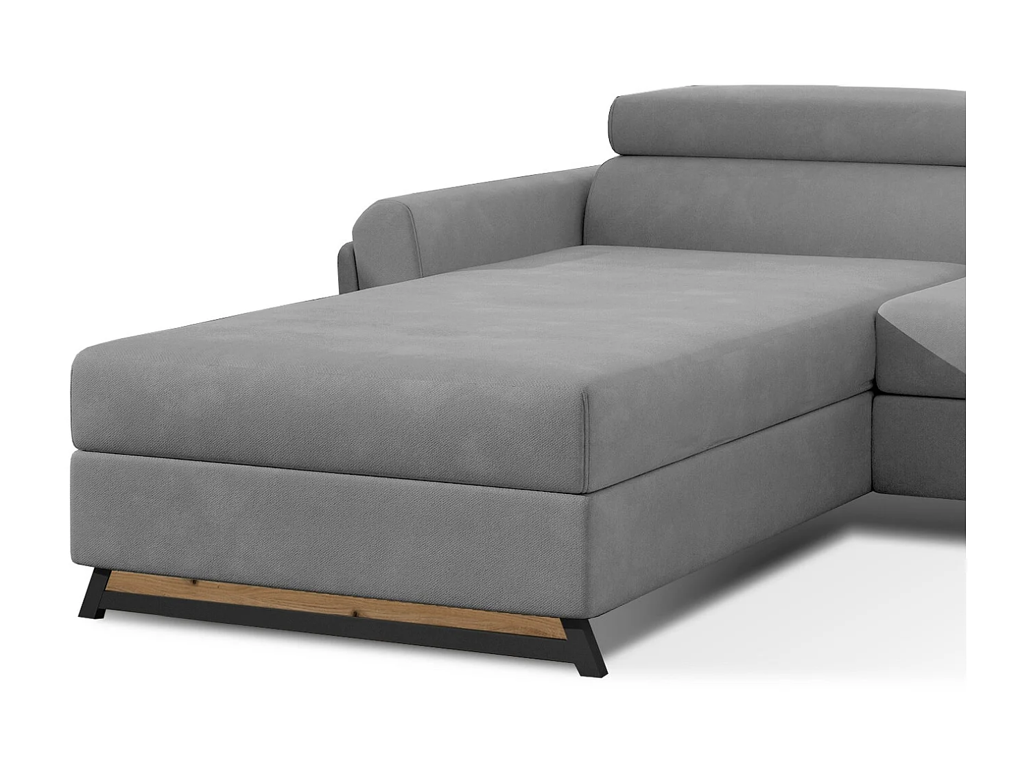 Linkerhoek converteerbare lichtgrijze fluwelen bank met verstelbare hoofdsteunen Mazerali 300 cm