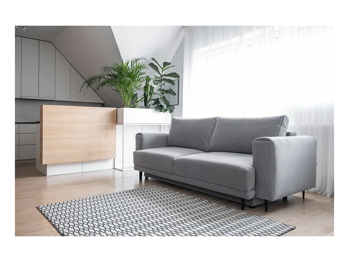 Canapé convertible design 4 places tissu doux vert bouteille et pieds métal noir Arkia 260cm