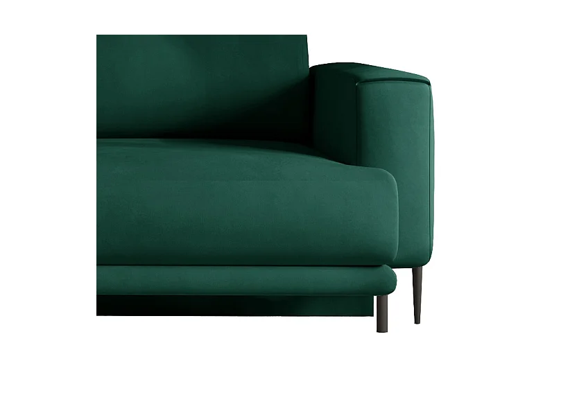 Canapé convertible design 4 places tissu doux vert bouteille et pieds métal noir Arkia 260cm
