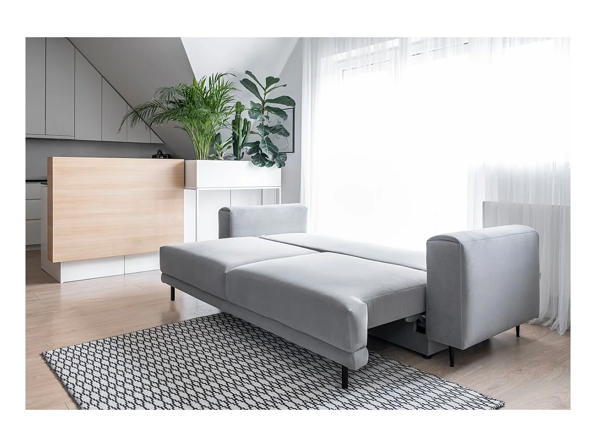Canapé convertible design 4 places tissu doux vert bouteille et pieds métal noir Arkia 260cm