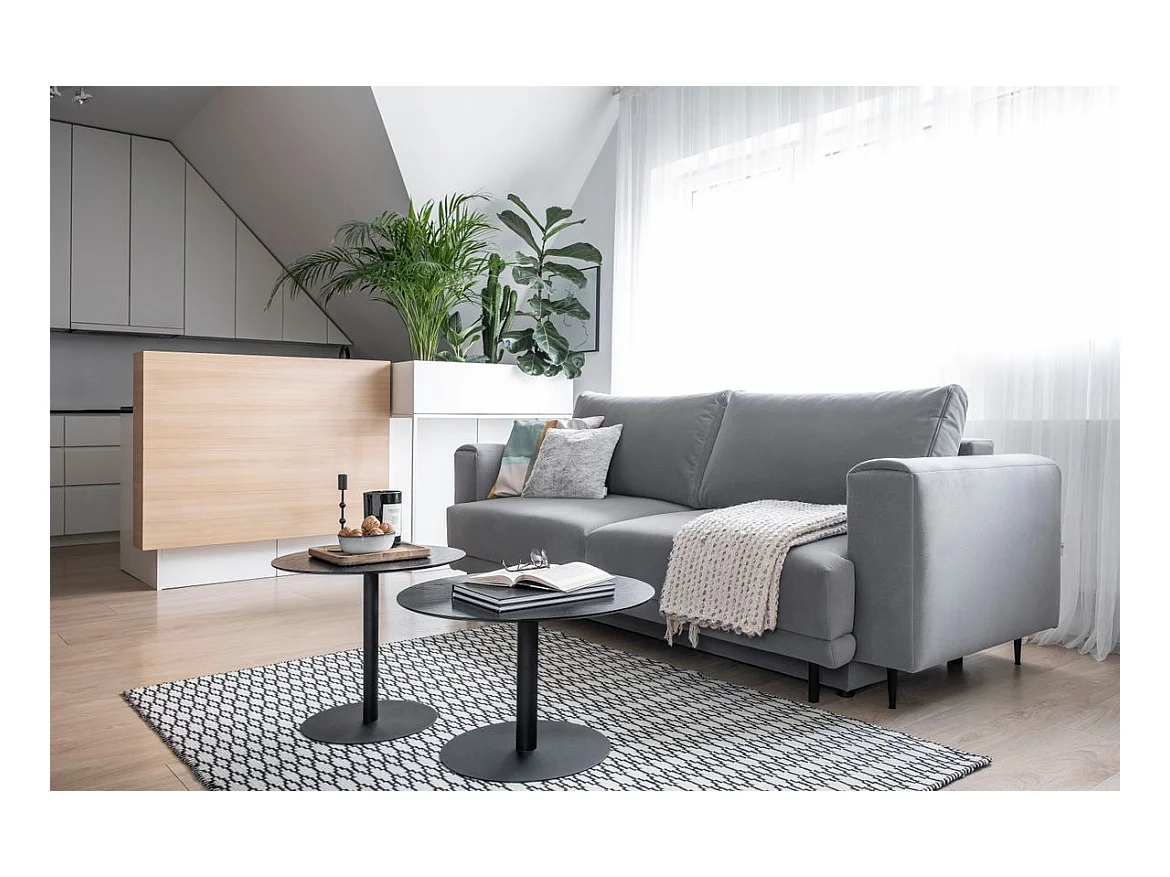 Canapé convertible design 4 places tissu doux vert bouteille et pieds métal noir Arkia 260cm