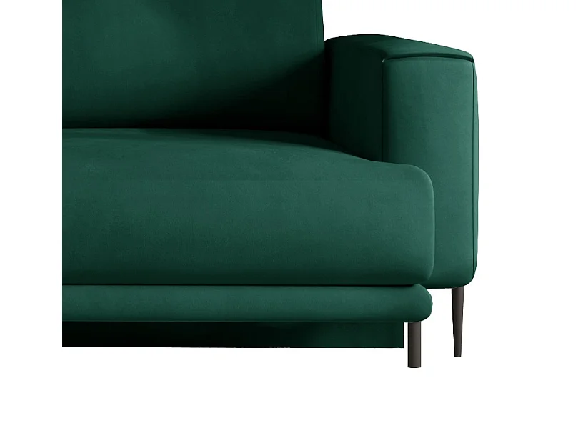 Canapé droit convertible 3 places velours DAVINA 246cm - Coffre & pieds métal noir-Vert foncé