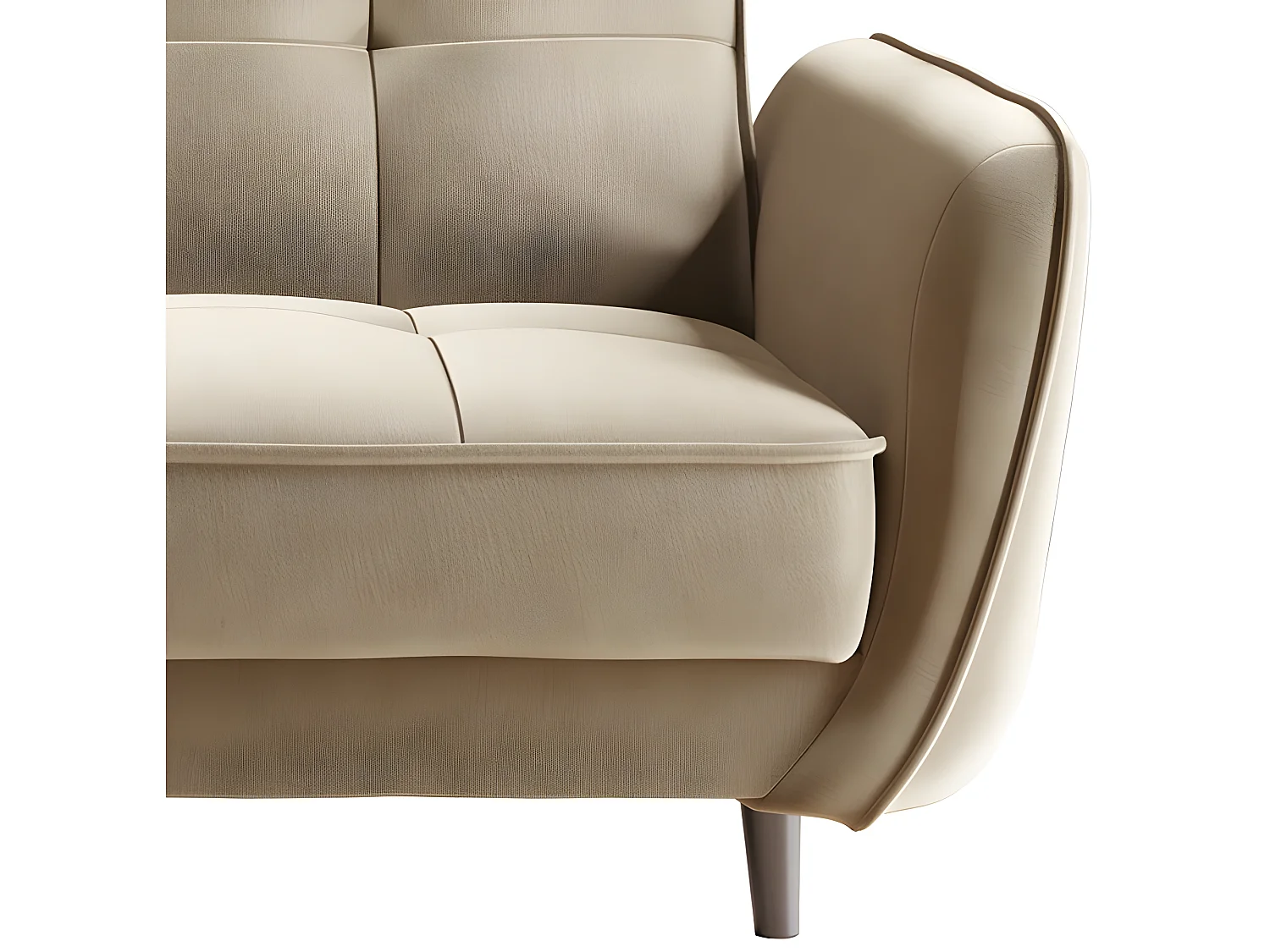 Canapé convertible 3 places tissu doux beige perlite capitonné et pieds bois noir Bizza 220cm