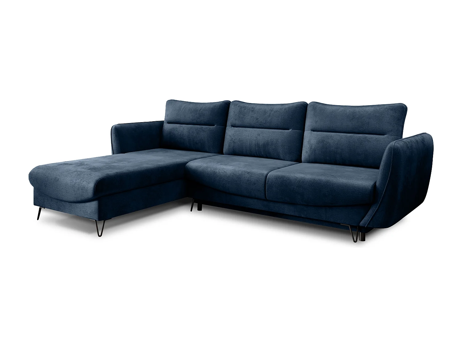 Canapé d'angle convertible tissu ZURIK - Coffre de rangement et pieds métal noir-Jaune miel-angle gauche