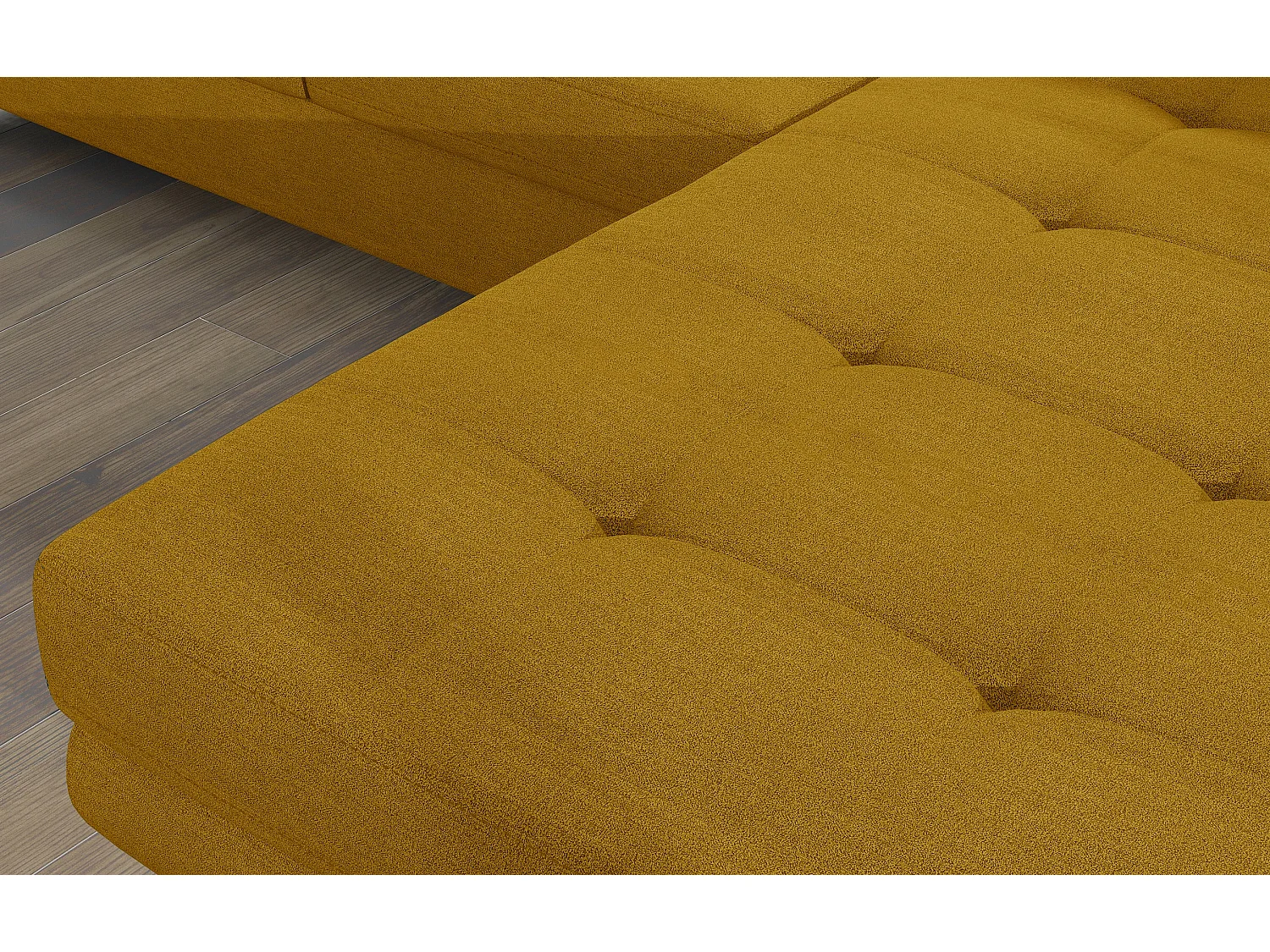 Canapé d'angle convertible tissu appuis-tête réglables KALIZO - Coffre et pieds acier chromé-Jaune chamoix-angle droit