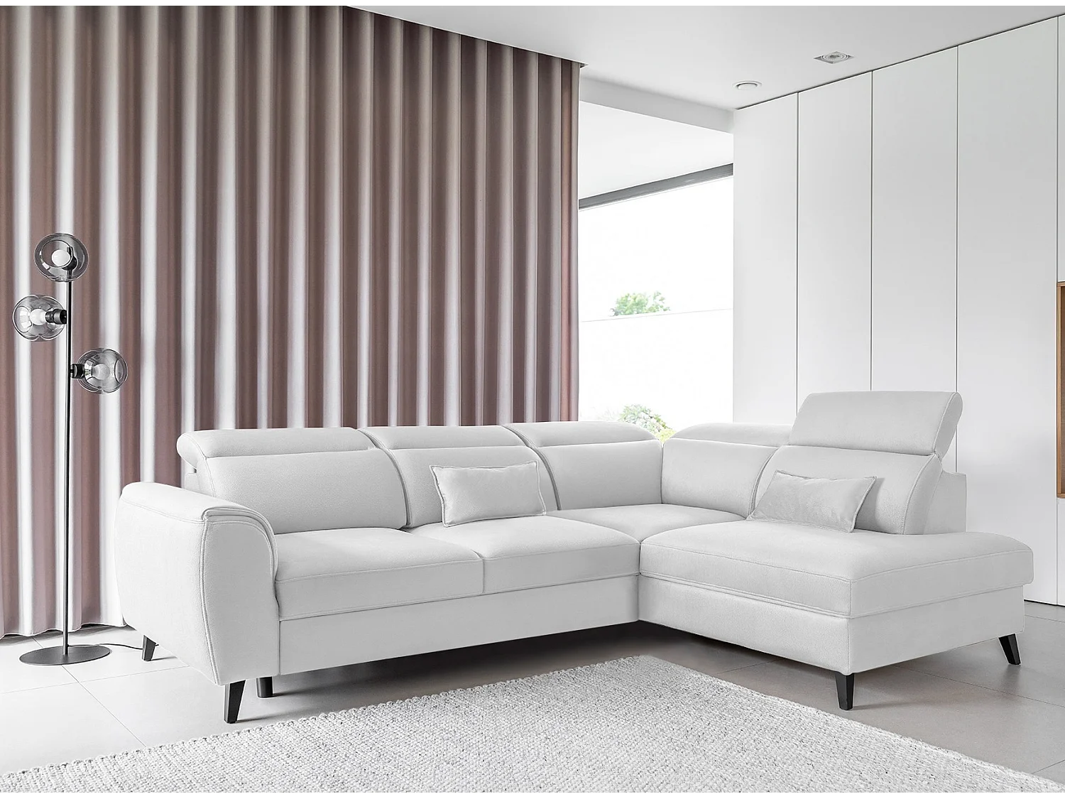 Canapé d'angle droit convertible tissu gris clair Noblesse 255cm