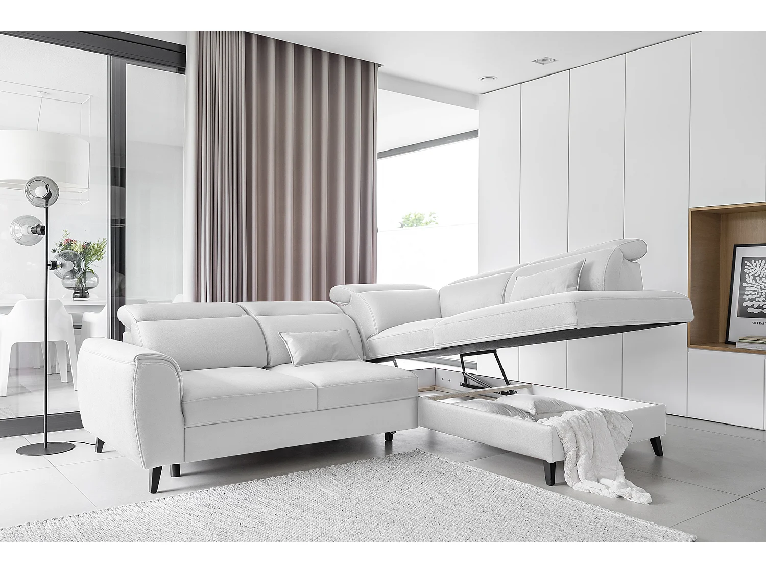 Canapé d'angle droit convertible tissu gris clair Noblesse 255cm