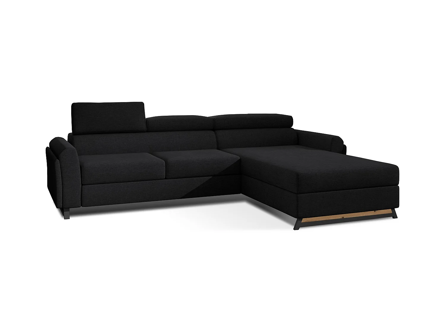 Canapé angle droit convertible tissu noir avec appuis-tête réglables Mazerali 300cm