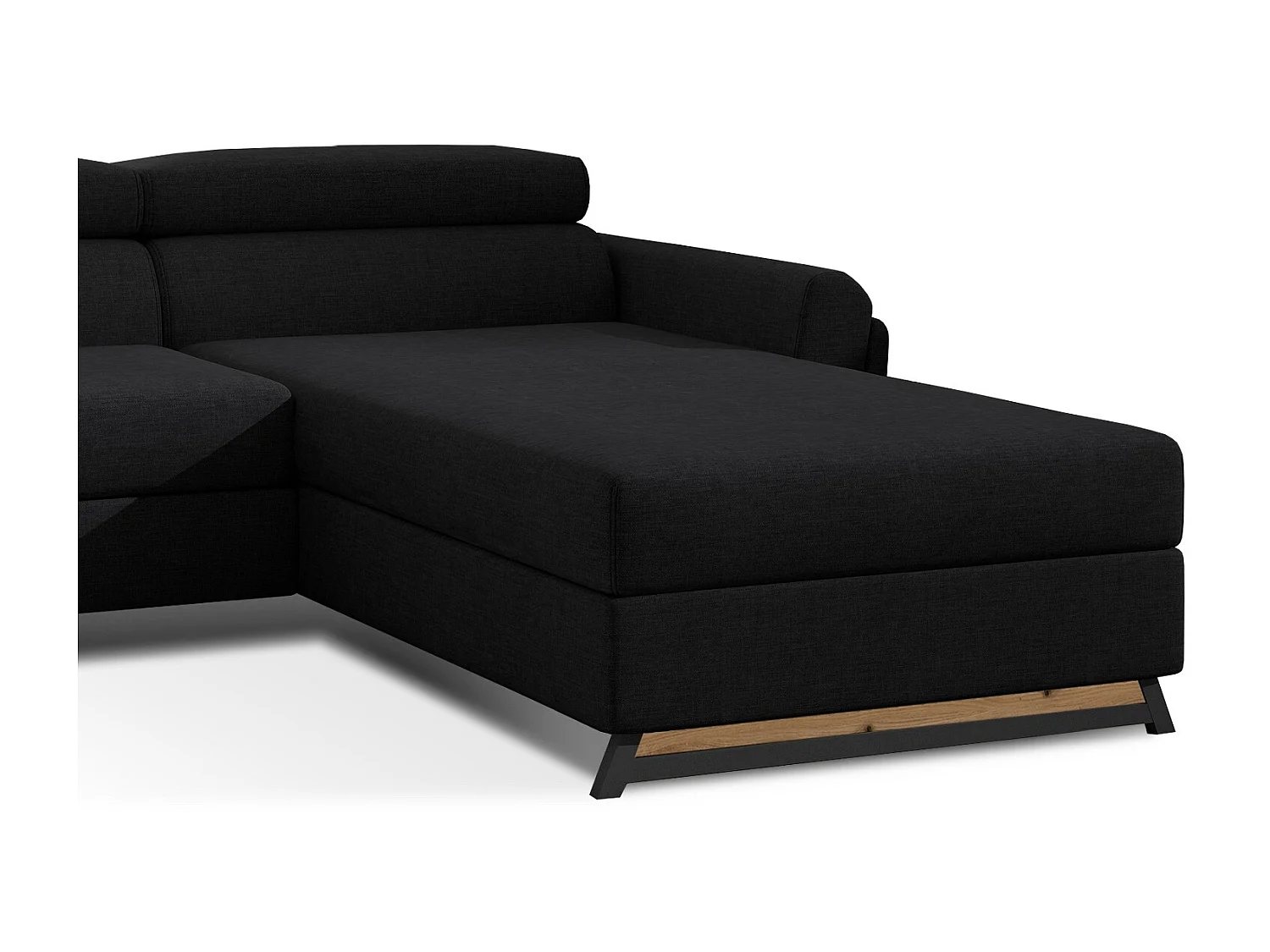 Canapé angle droit convertible tissu noir avec appuis-tête réglables Mazerali 300cm