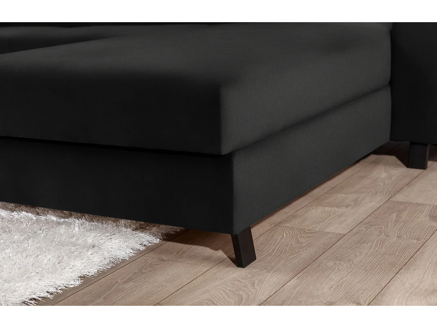 Canapé d’angle convertible MAZALI tissu- Appuis-tête réglables et rangement-Noir-Méridienne A droite