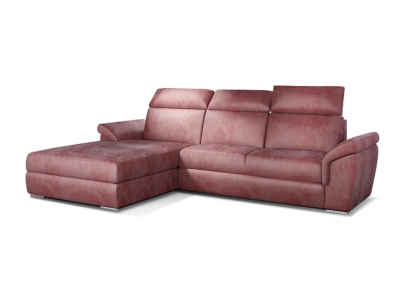 Canapé convertible d'angle gauche velours rose cuivré têtières réglables Suzy 272cm