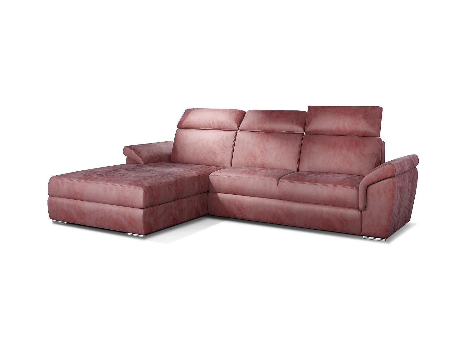 Canapé convertible d'angle gauche velours rose cuivré têtières réglables Suzy 272cm
