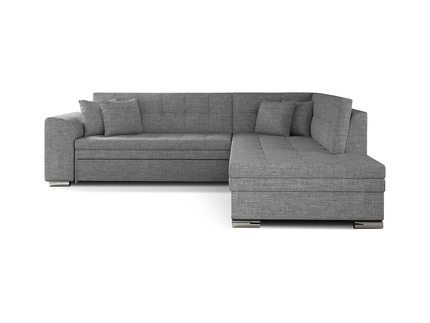 Canapé convertible angle droit tissu gris clair et chromé Pika 260cm