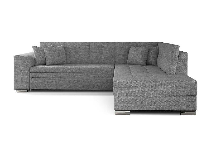 Canapé convertible angle droit tissu gris clair et chromé Pika 260cm