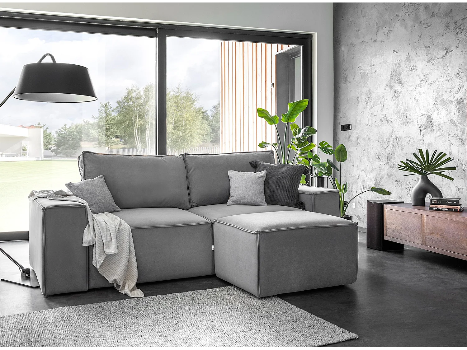 Grand canapé convertible en velours WILACE - Confort moderne et élégant-Taupe