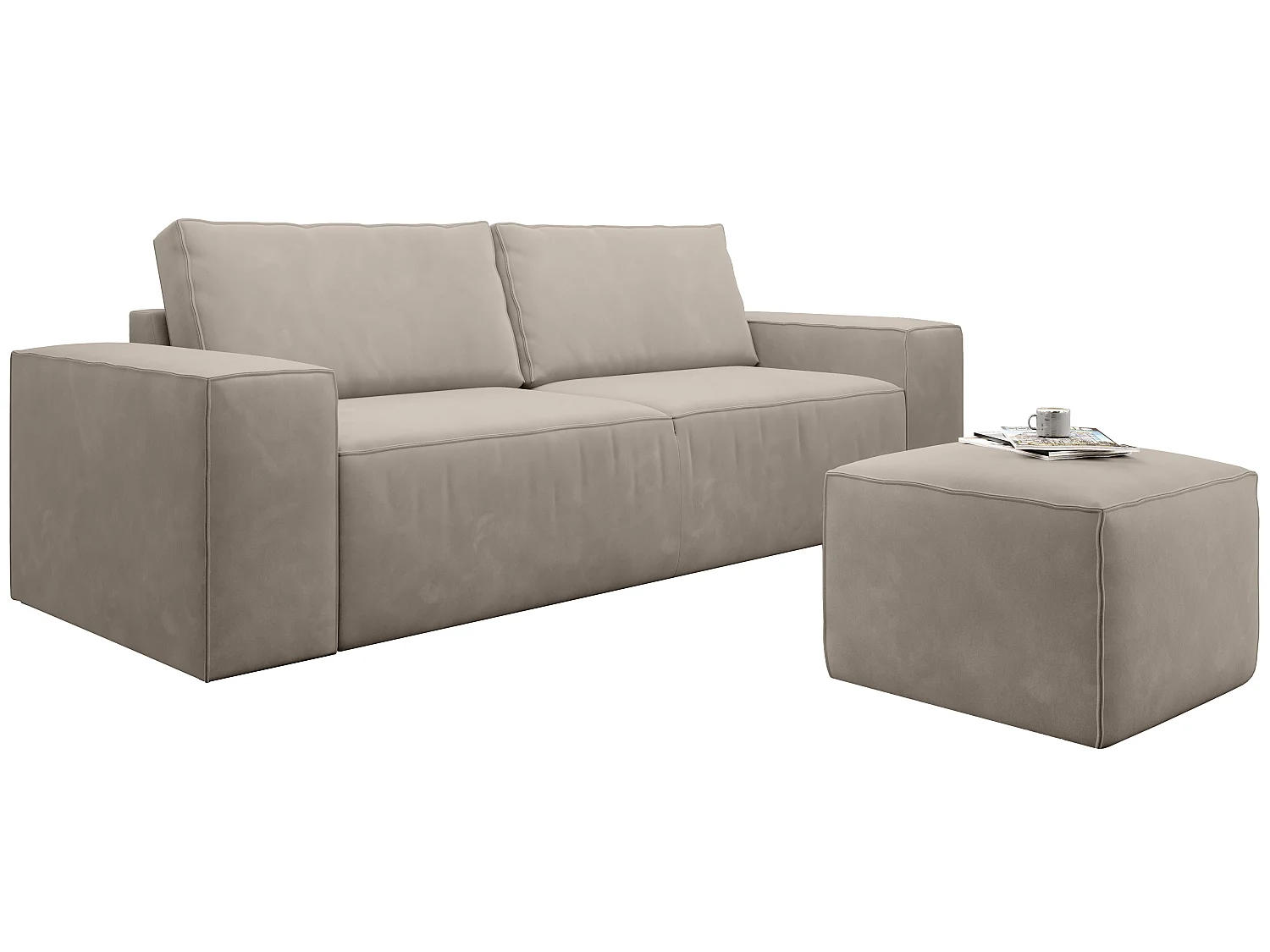 Grand canapé convertible en velours WILACE - Confort moderne et élégant-Taupe