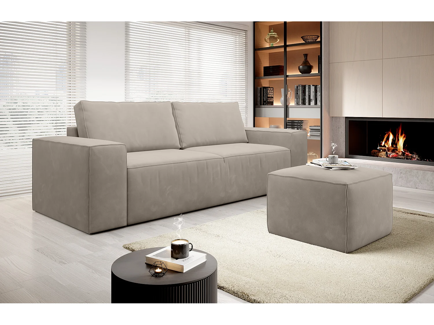 Grand canapé convertible en velours WILACE - Confort moderne et élégant-Taupe