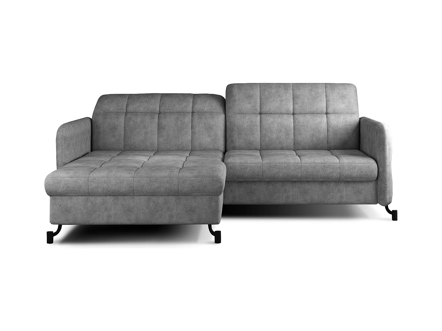 Canapé convertible angle gauche avec têtières réglables tissu matelassé gris Lory 225cm