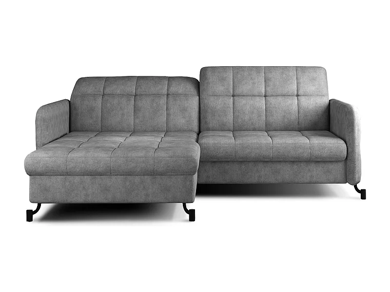 Canapé convertible angle gauche avec têtières réglables tissu matelassé gris Lory 225cm