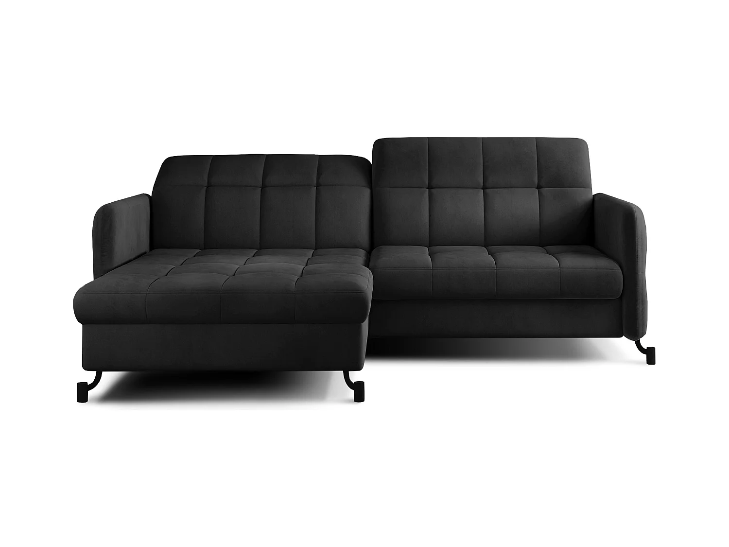 Canapé convertible angle gauche avec têtières réglables velours matelassé gris anthracite Lory 225cm
