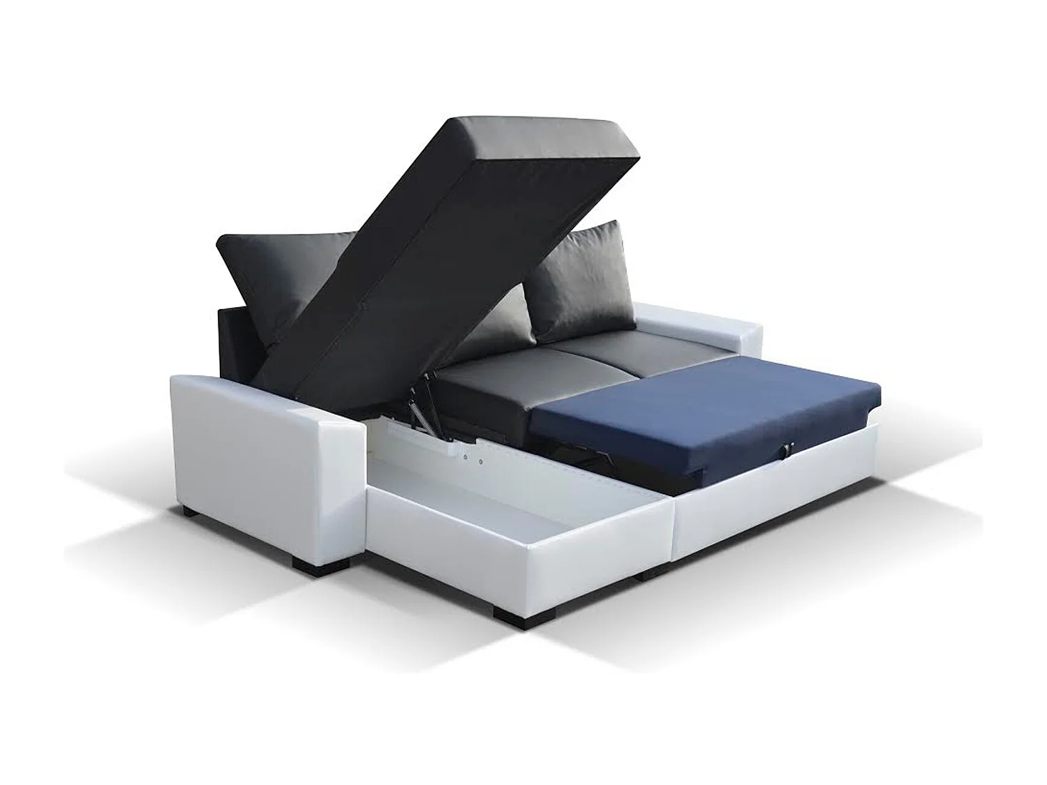 Canapé angle convertible et réversible tissu gris clair et simili noir Luzo 245cm