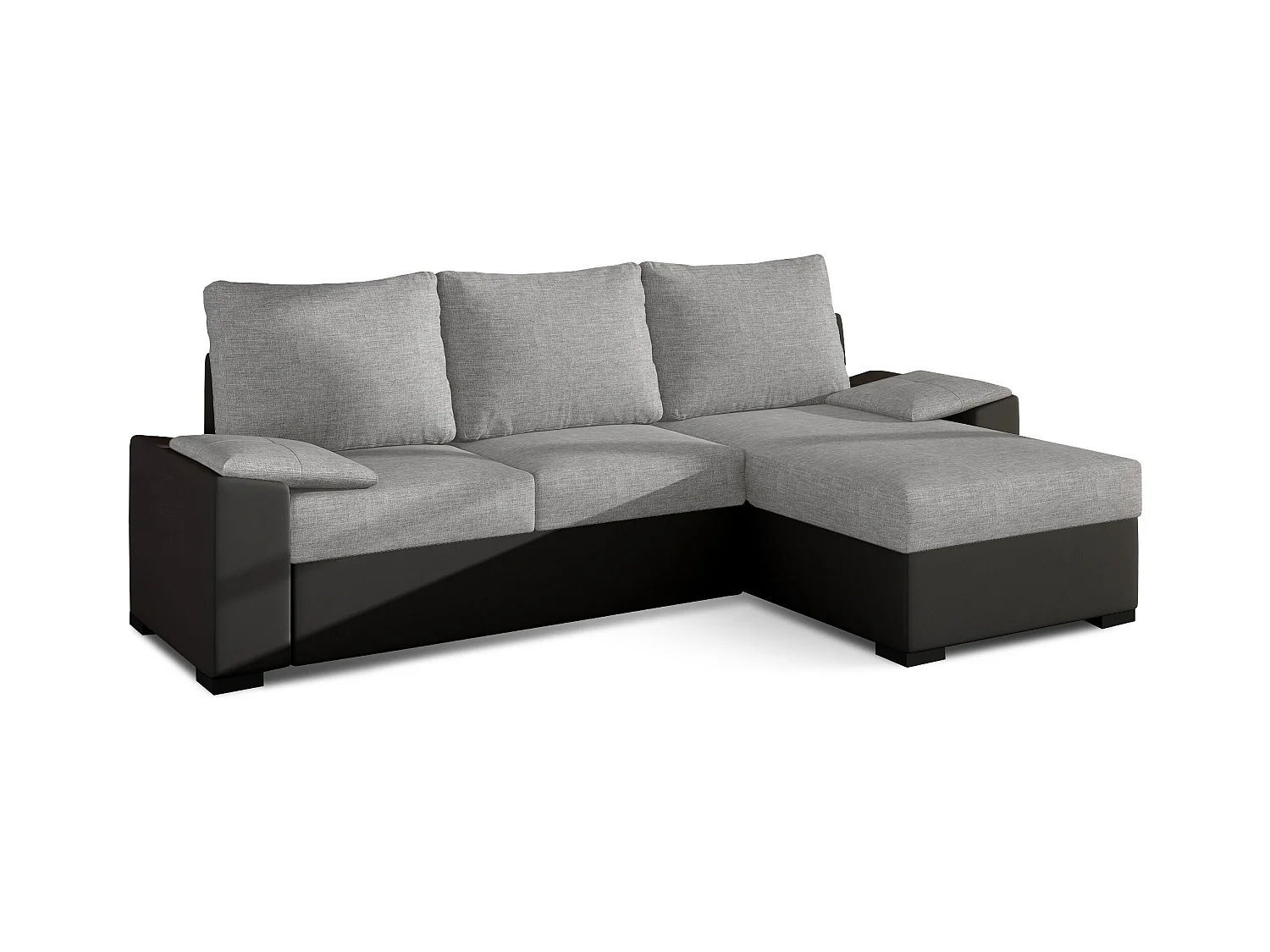 Canapé angle convertible et réversible tissu gris clair et simili noir Luzo 245cm