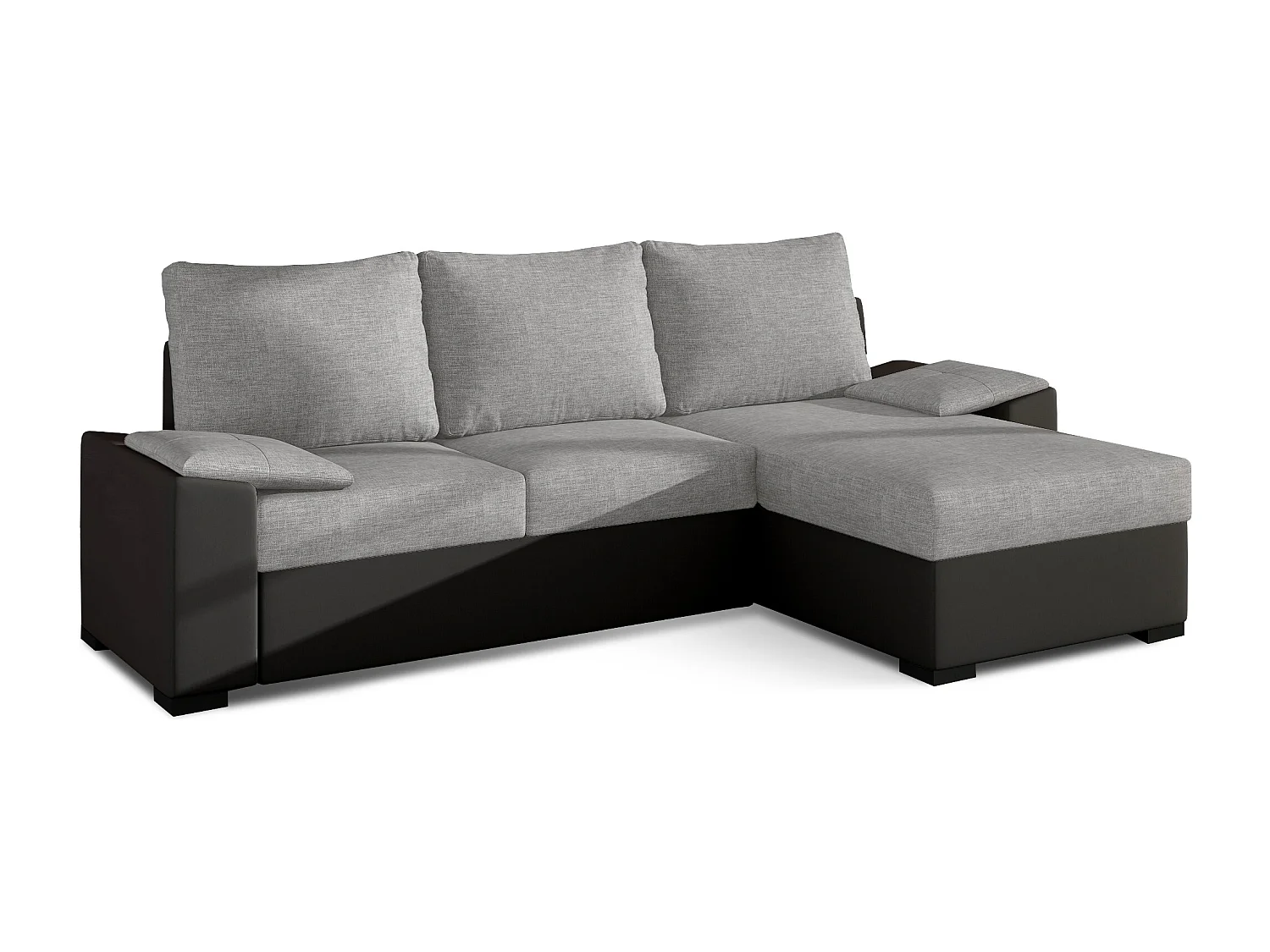 Canapé angle convertible et réversible tissu gris clair et simili noir Luzo 245cm
