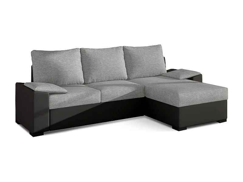 Canapé angle convertible et réversible tissu gris clair et simili noir Luzo 245cm