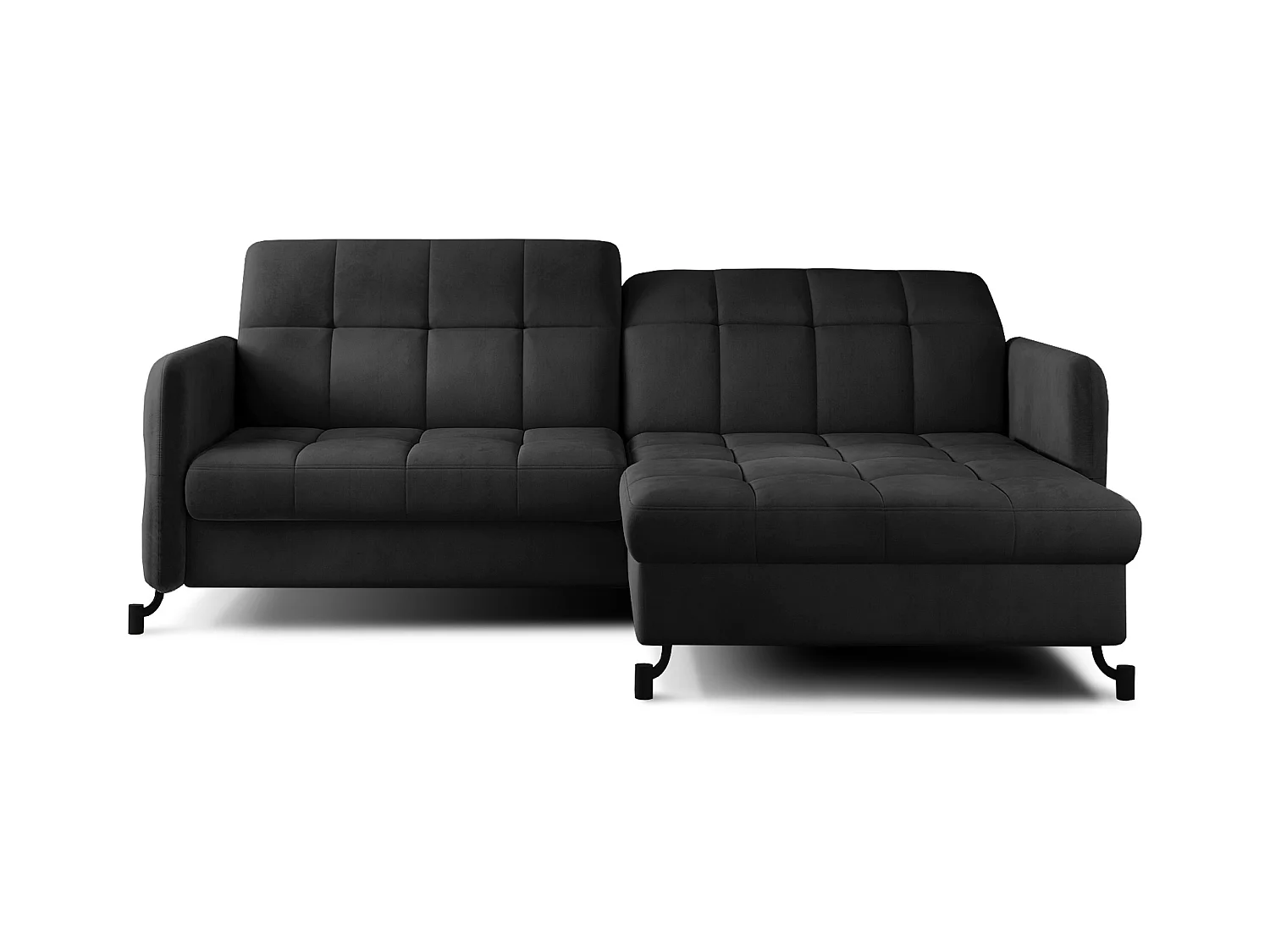 Canapé convertible angle droit avec têtières réglables velours matelassé gris anthracite Lory 225cm
