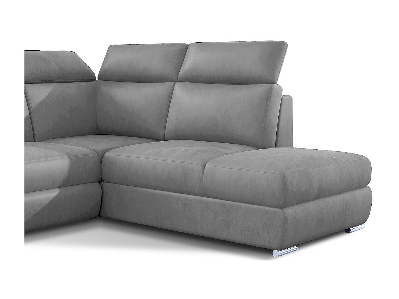 Canapé angle droit convertible velours gris clair avec appuis-tête réglables Kepita 260cm