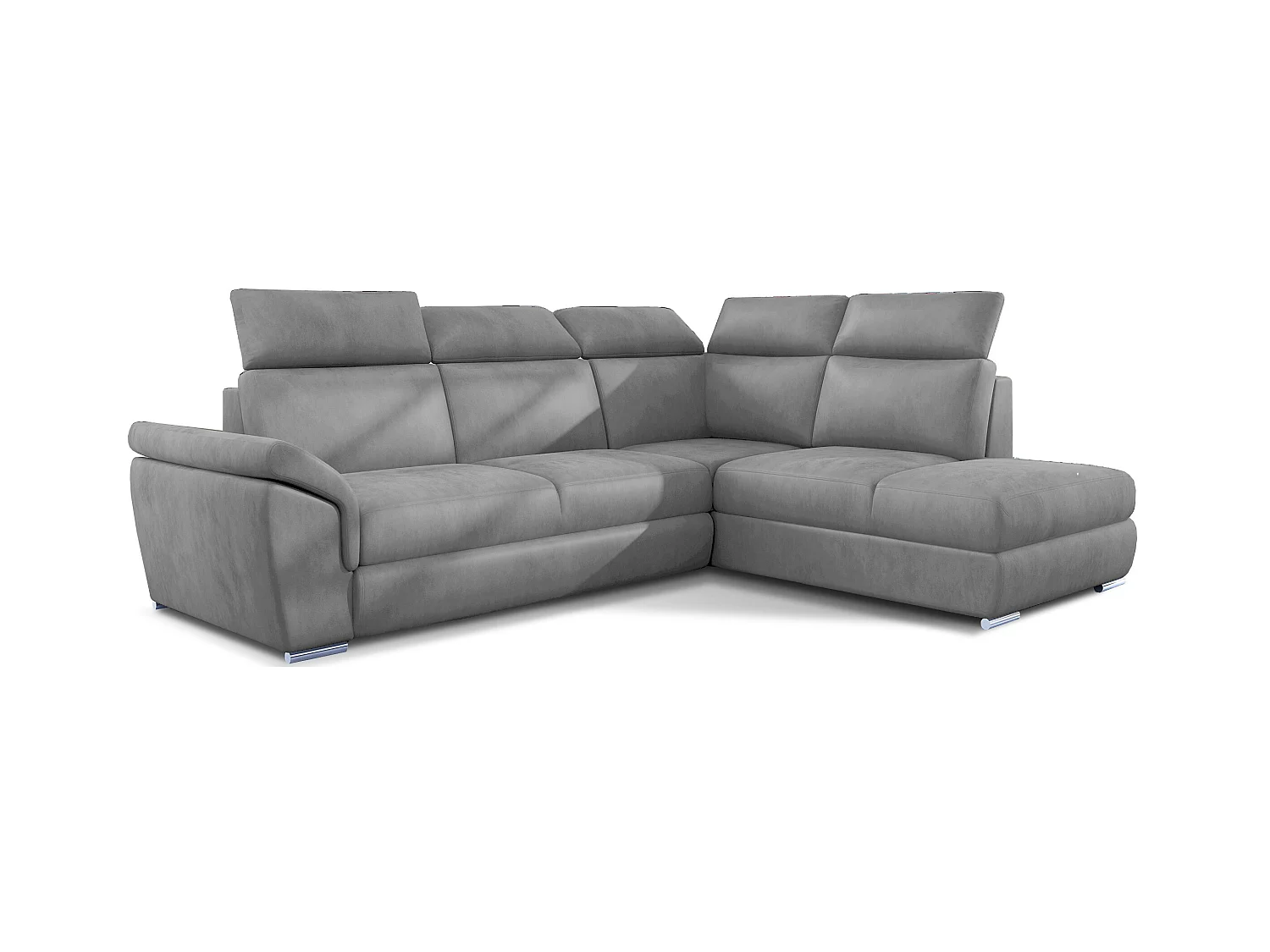 Canapé angle droit convertible velours gris clair avec appuis-tête réglables Kepita 260cm