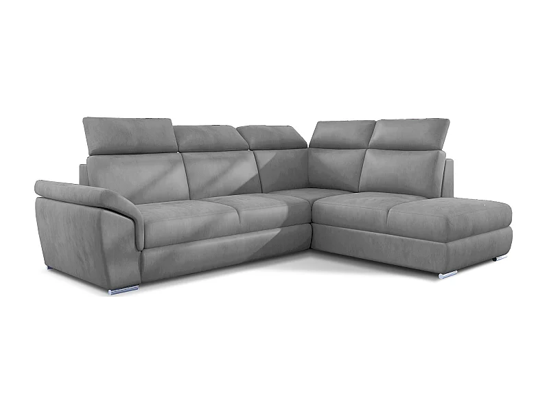 Canapé angle droit convertible velours gris clair avec appuis-tête réglables Kepita 260cm