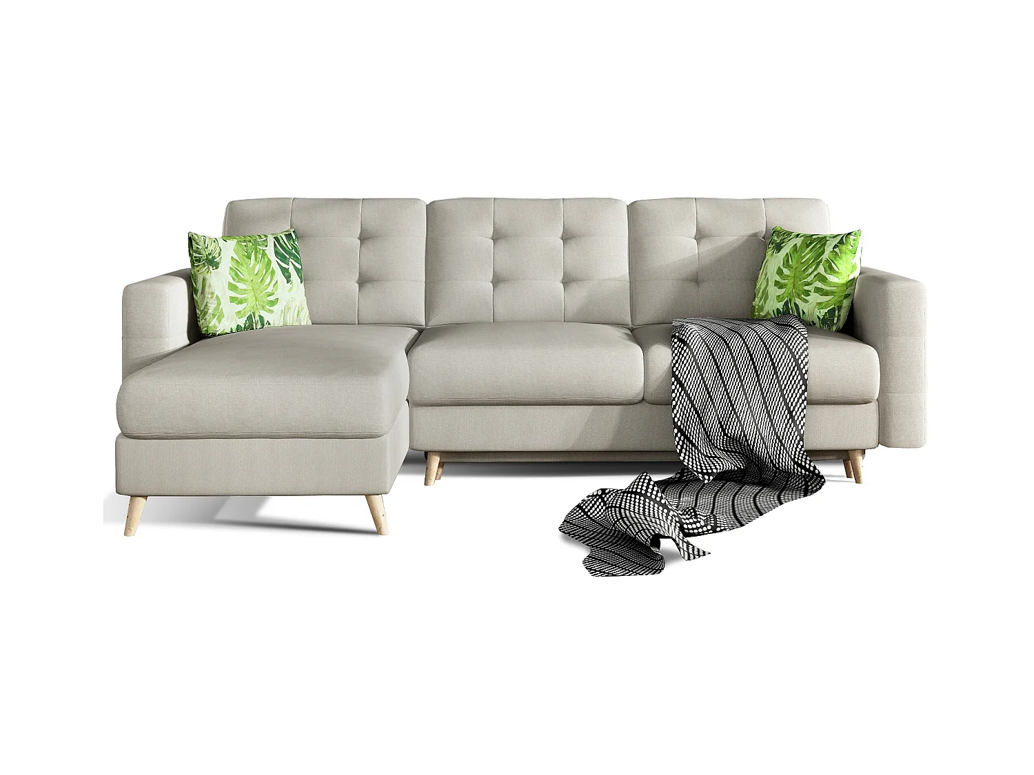 Canapé d'angle réversible et convertible tissu beige clair Anska 250cm