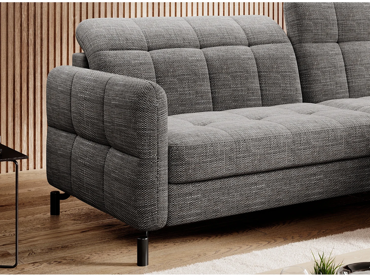 Canapé convertible tissu matelassé gris chiné angle droit Lory 225cm