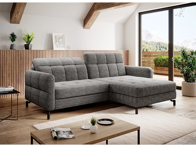 Canapé convertible tissu matelassé gris chiné angle droit Lory 225cm