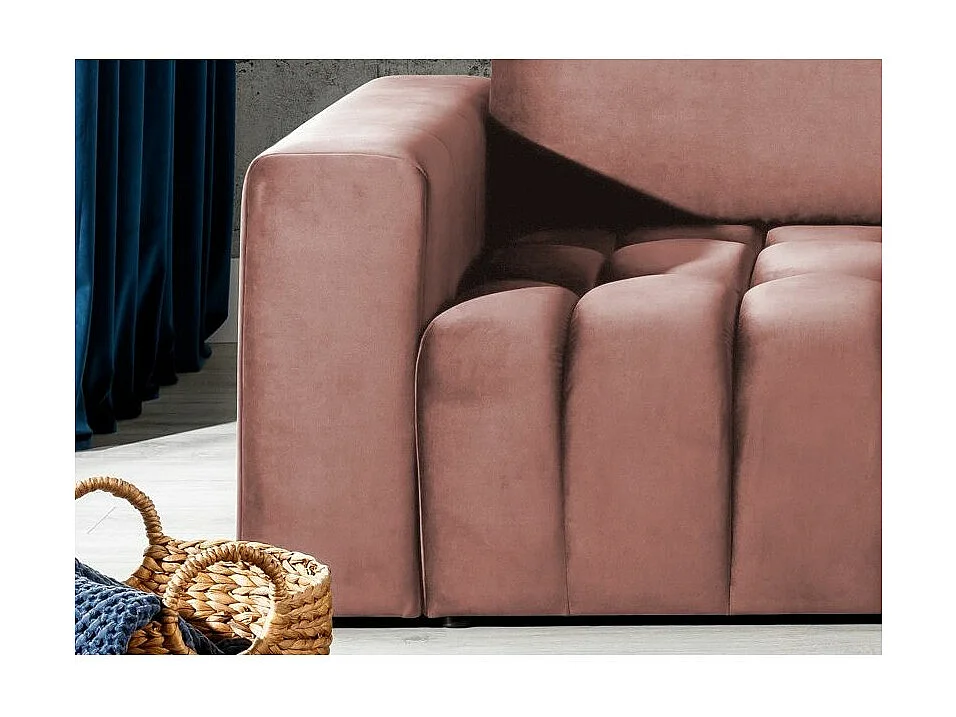 Canapé convertible 3 places tissu doux rose avec coffre de rangement Larko 245cm