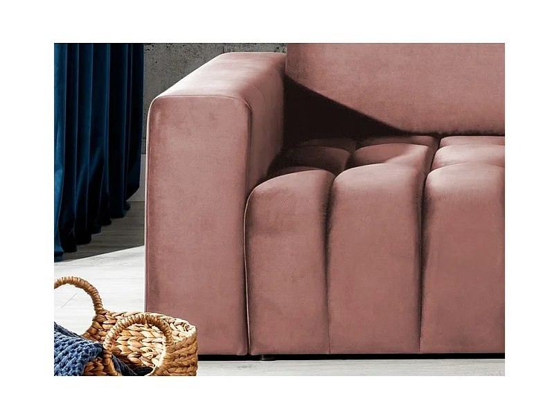 Canapé convertible express 3 places avec coffre en tissu doux rose LARKO