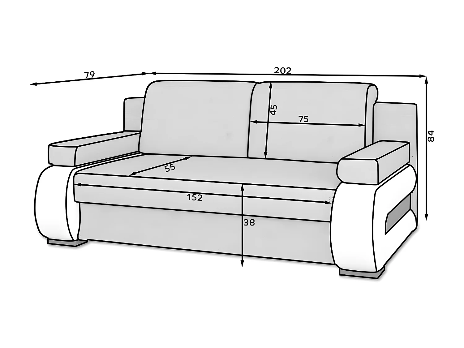 Canapé convertible 2 places tissu gris chiné et simili cuir blanc Korina 202cm
